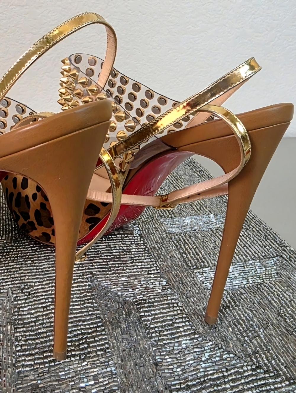 Christian Louboutin Levitagirl 120 Gold Spiked Leather Suede Leopard Heels EU39 - Picture 12 of 16